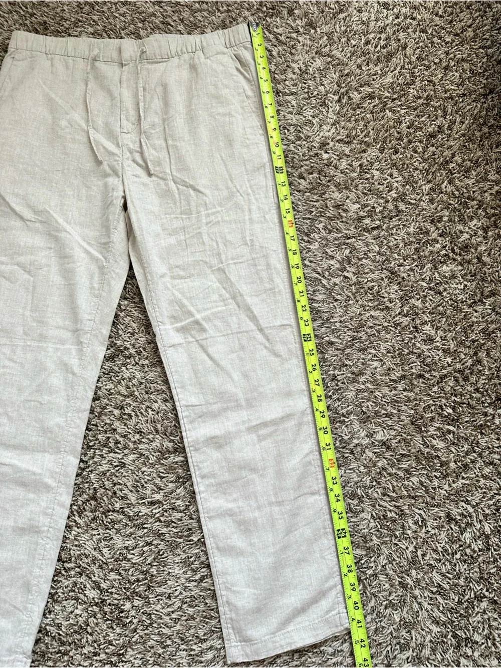 H&M Men’s Light Beige Drawstring Linen-Blend Pants Size M Regular Fit